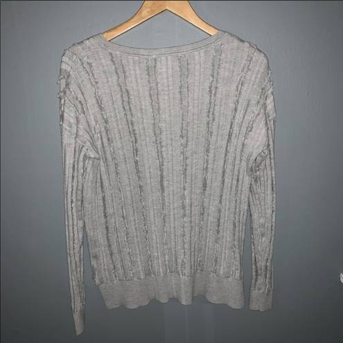 Harper  lane gray distressed fringe sweater