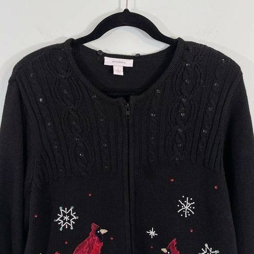 Dress Barn Vintage  Women's Black Cardinals Embellished Holiday Sweater Size L