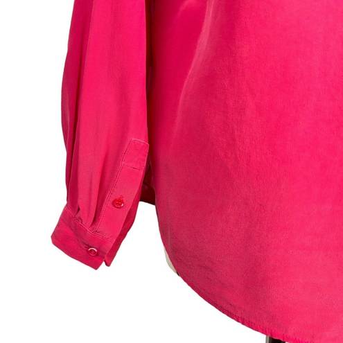 Joie  Silk Button Down Shirt Women's Pink V-Neck Pockets Long Sleeve Size Small