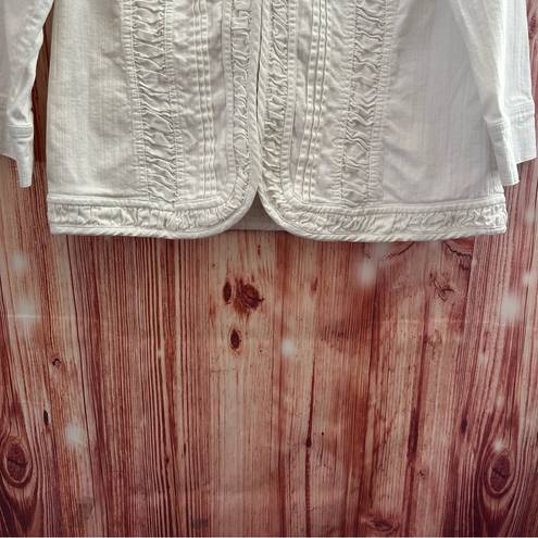 Dress Barn  White Ruffle Trim Denim Jacket