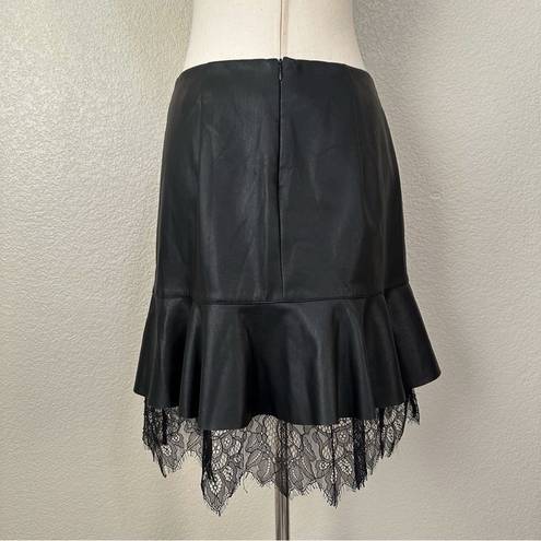 Who What Wear  Black Faux Leather Mini Skirt with Ruffle Lace Hem