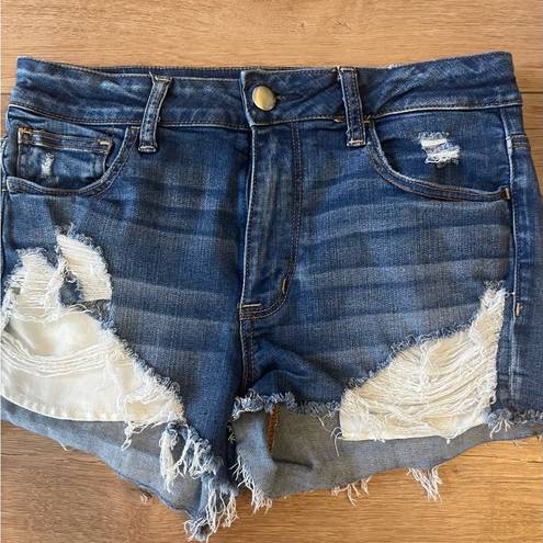 American Eagle  super stretch denim shorts size 10 high rise shortie distressed