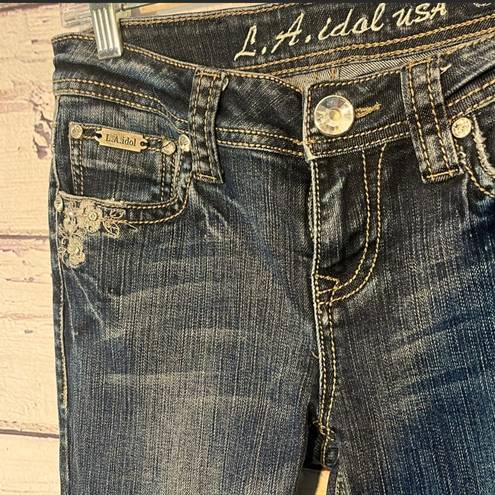 L.A. Idol USA Jeans Bootcut Embellished Distressed Dark Wash-5