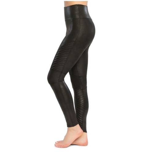 Spanx  | Faux Leather Black Moto Leggings Ruched High Waist | Size Large