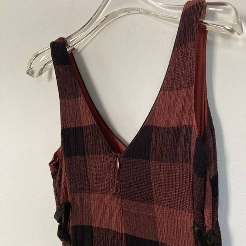 Anthropologie ‎ Ett Twa Jumpsuit 4 Petite Wide Leg Red Black Check Lace Up Sides