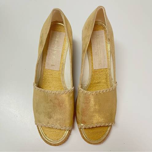 Jack Rogers Metallic Gold Canvas Palmer Espadrille Ripe Heel Wedge Size 9.5