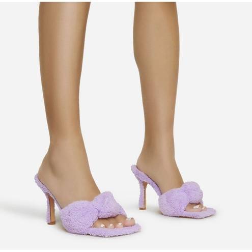 EGO  Shoes Lavender Lilac Purple Terry Towel Knotted Square Toe Mule Heels Size 8