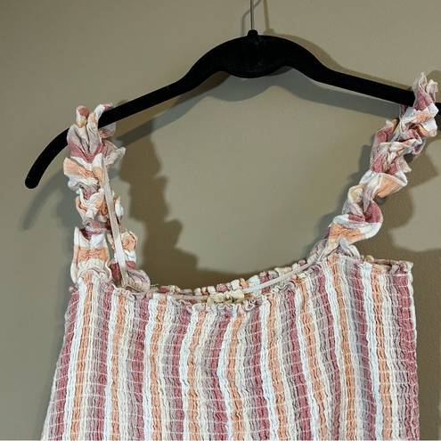 Thread and Supply ✨  Women’s Smocked Striped Pink Orange Crop Tank Top Small