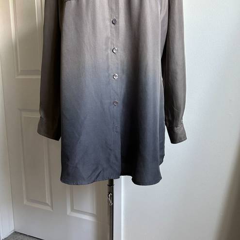 Krass&co ISDA &  Size S 100% Silk Gray & Blue Ombre Roll Tab Sleeve Button Up Blouse