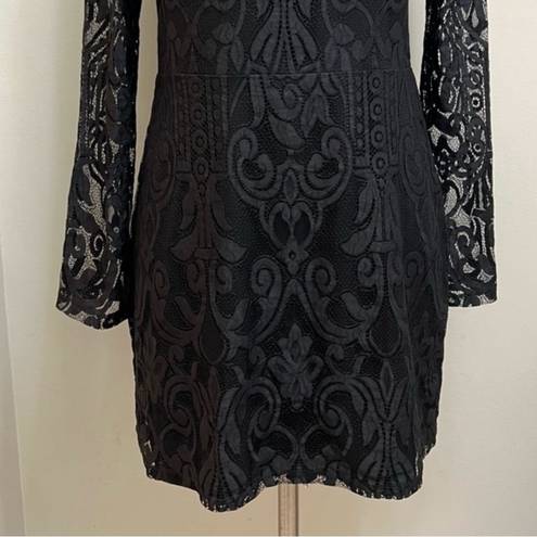 Alexis  Lace Mini Dress Long Sleeves Black Size L