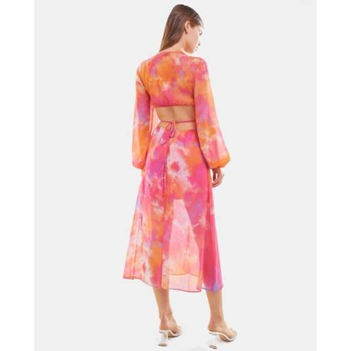 Bershka  Tropical Sunset Long Balloon Sleeves Midi Dress Women’s Size Medium