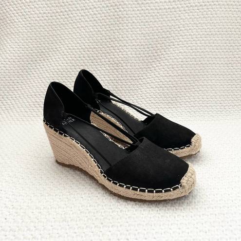 Eileen Fisher  Black Suede Yasmin Closed Toe Espadrille Platform Wedge 6.5 NWOB