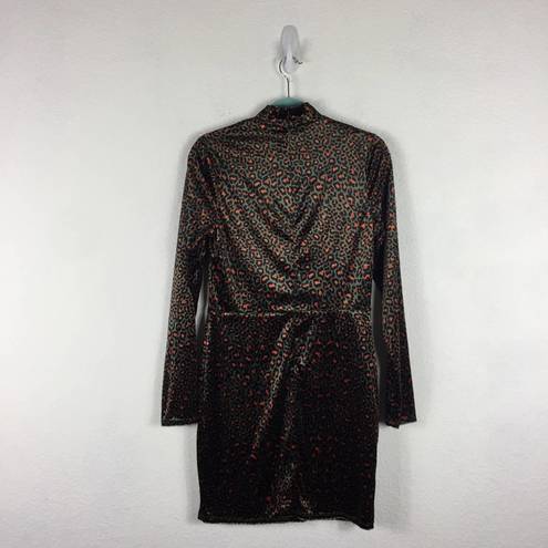 Black Halo  Briar Green Animal Print Crushed Velvet Long Sleeve Mini Dress Size 6