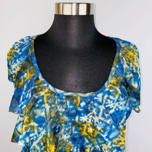 AB Studio  Womens Medium M Polyester Ruffle Tiered Lightweight Abstract Print Top