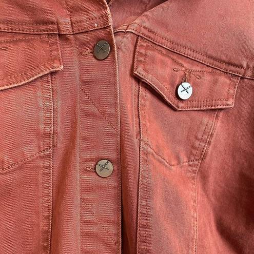 Unpublished  Distressed Denim Jacket Brick Red Color Cropped Frayed