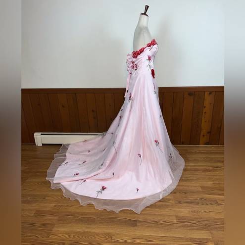 None Pretty Custom Pink Embroidered Rose Wedding Gown!