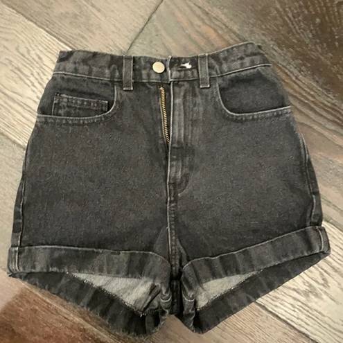 American Apparel NWT  washed gray grey / black cuff high waist jean short 24