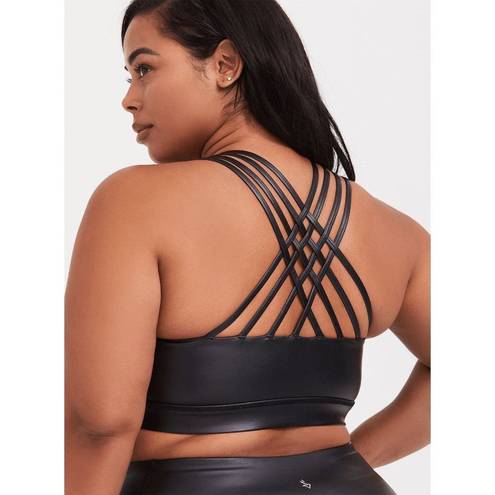 Torrid  Active Coated Black Faux Leather Strappy Back Low Impact Sports Bra 3X 22