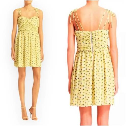 The Kooples  Anemone Chiffon Yellow Floral Sweetheart Bodice Mini Summer Dress