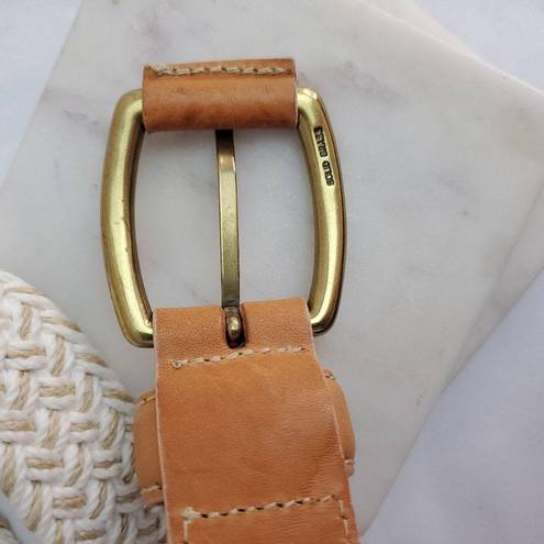 Talbots Cream/Tan Braided Belt with leather and solid brass finishings size M