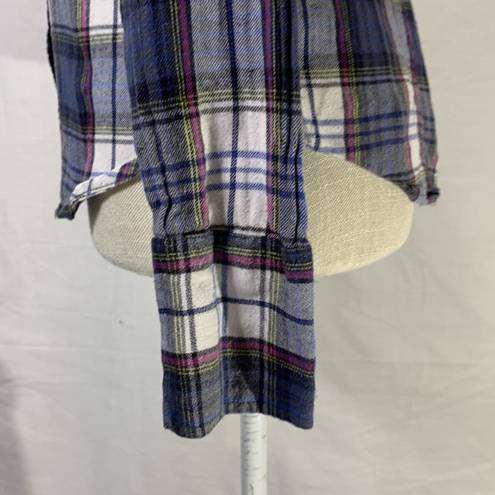 Roxy Plaid Blue Flannel Button Down Long Sleeve Shirt Size Small