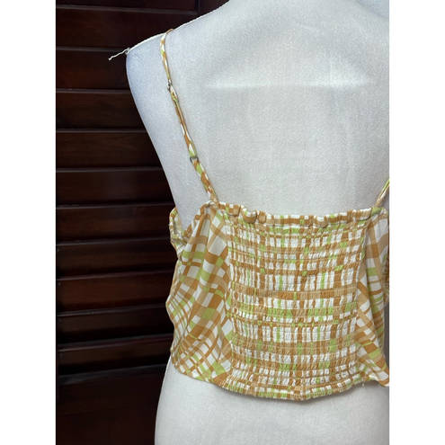 BP . Womens Crop Top Multicolor Plaid Spaghetti Strap Ruffles Y2K Plus 1X New