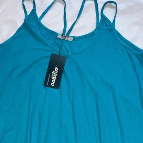 Zeagoo Double Spaghetti Strap Tunic Length Swing Style Cami, Size Medium, Blue