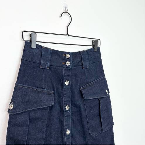 Massimo Dutti  dark wash denim skirt high-waist button front cargo pockets 6