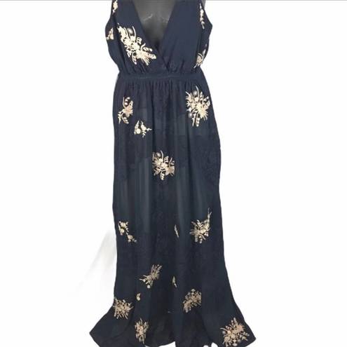 Haute Hippie Silk Embroidered Floral And Lace Maxi Dress Size 4