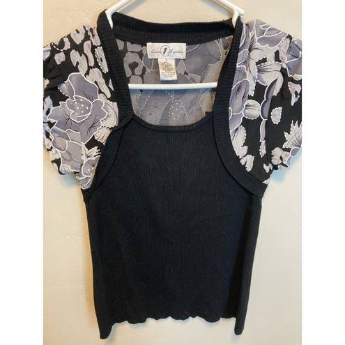 a.gain Once  Y2K Style Black & White Short Sleeve Floral Shrug Blouse Size Small