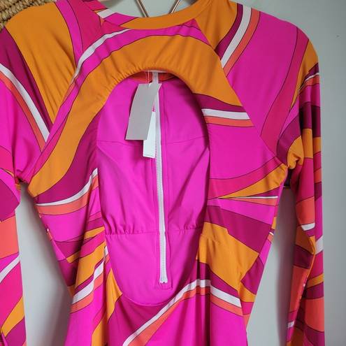 Trina Turk , New, Pink Vivid Vista Zip Front Paddle Suit Swimsuit, Size Large