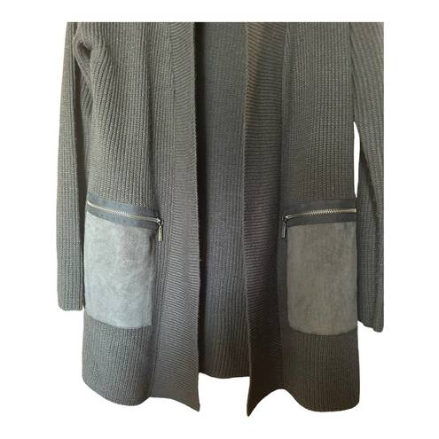 89th and Madison  Olive Green Cardigan Sweater Suede Zipper Pockets