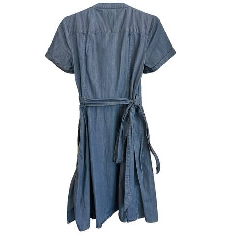 Boden USA Boden Dress Size 8 Faux Wrap Blue Denim Chambray V Neck Short Sleeve Womens Lara