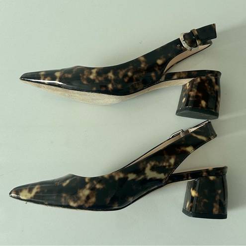 Kate Spade  Mika Tortoise Patent Leather Slingback Low Heel Brown Caramel Size 6
