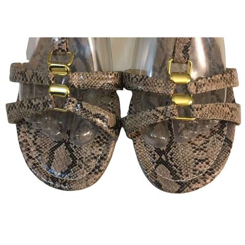 Chadwick's Womens  Brown Snake Print T Strap Wedge Low Heel Buckle Sandals Size 9M