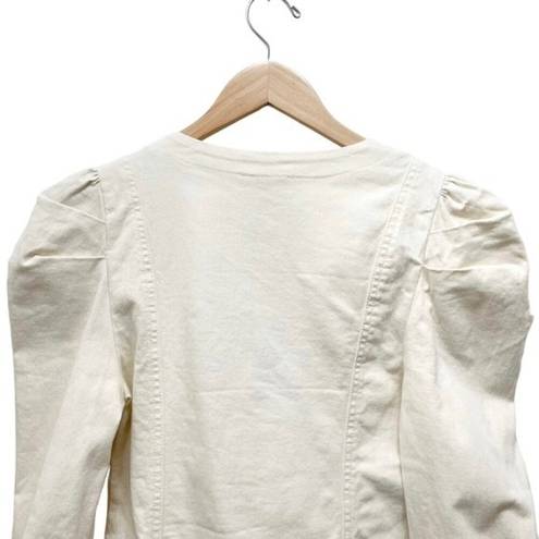 Bohme  Micah Corset Top Puff Sleeve Lace Up Denim Blouse Ivory Cream Size Small