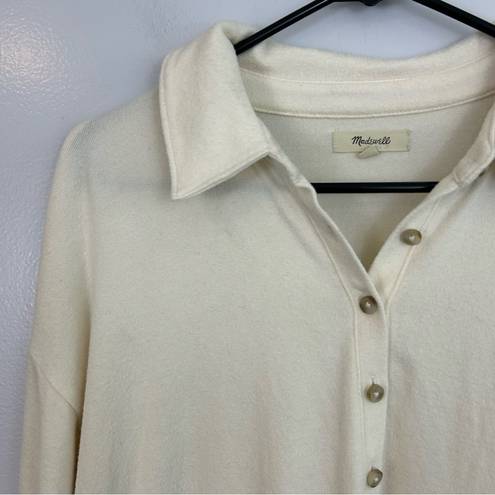 Madewell  Ivory Long Sleeve Half Zip Collared Soft Blouse Size Large