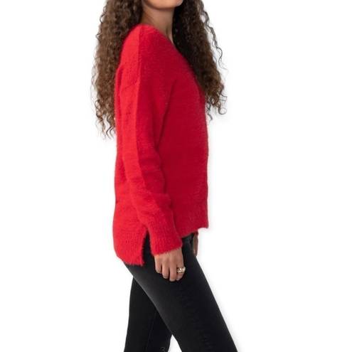 Sanctuary Women’s Fuzzy V Neck Long Sleeve Sweater in Red Size XS