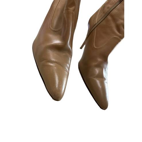 Manolo Blahnik  women's vintage leather ankle heeled boots beige size 38.5