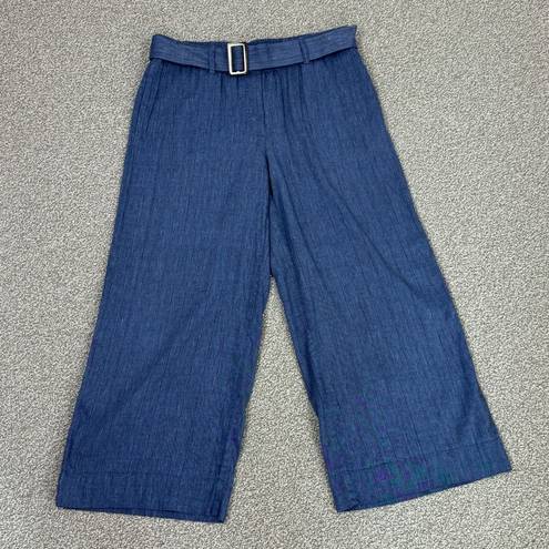 J.Jill  Jenna Striped Linen Wide Leg Crop Pants Denim Blue Small Elastic Waist