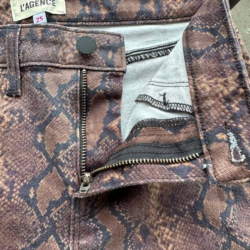 L'AGENCE L’AGENCE Margot High Rise Cropped Skinny Python Snake Print Jeans Brown 25 NWOT