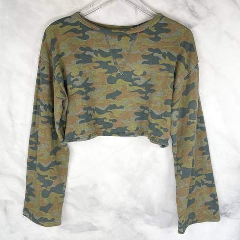 Lovers + Friends  Camo Cropped Oversized Knitted Tee Top Wide Sleeves Camouflage