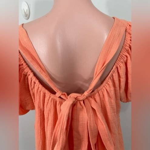 Davi & Dani NWT  Balloon Tie Elbow Sleeve Gauze Dress Lined Size SMALL Coral