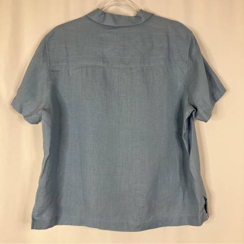 Vintage Blue Jamaica Bay |  100% Linen Casual Short Sleeve Button Shirt XL