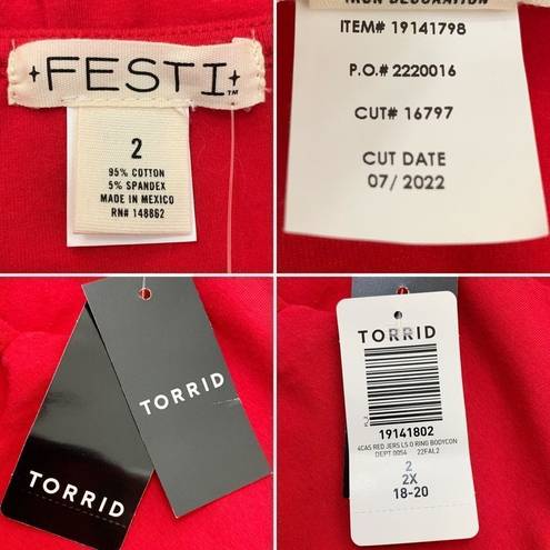 Torrid NWT  Festi Long Sleeve O-Ring Red Mini Bodycon Dress