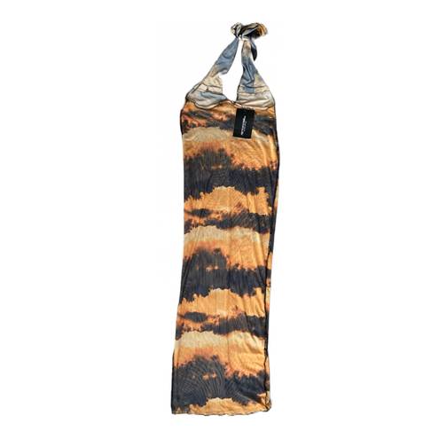 Pretty Little Thing NWT  Orange Tie Dye Print Sheer Mesh Halterneck Tie Back Maxi Dress 🔥