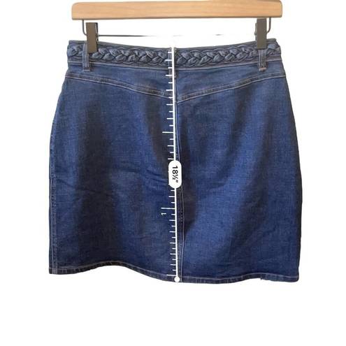 Harper  Dark Wash Denim Button Front Cable Trim Mini Skirt Size Medium