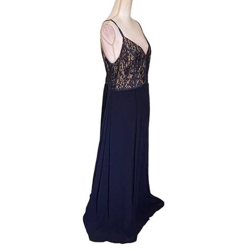 Fame and Partners  Navy Grosgrain Piped Lace Bodice Evening Gown Women’s Size 14