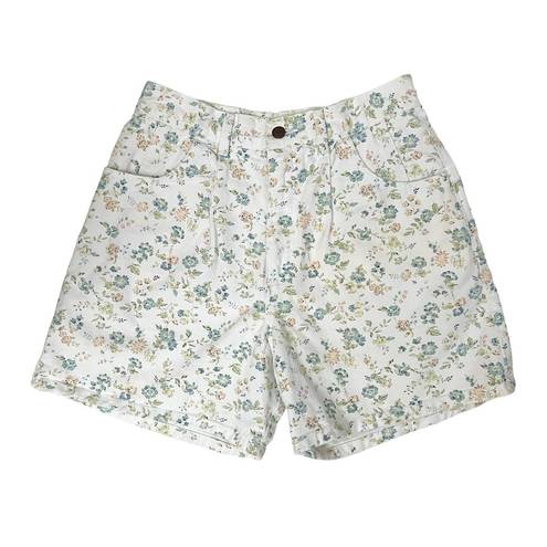 Bermuda vintage white floral print high waisted denim jean  mom shorts