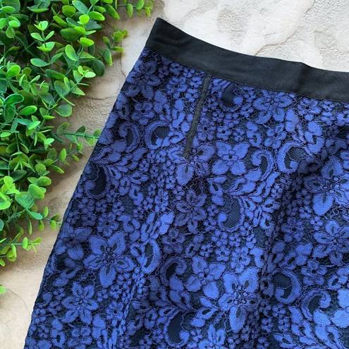 Tracy Reese  New York Lace Floral Pencil Skirt Career Navy Blue Black Size 4